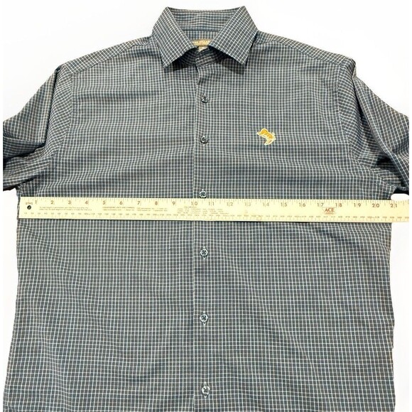 Peter Millar Men’s Med Blue Plaid Crown Sport Embroidered Performance Logo Shirt - Picture 6 of 11